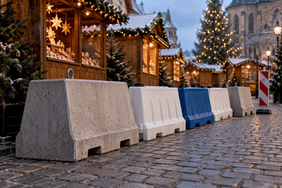 Mobile Absperrungen sichern den Zugang zum Weihnachtsmarkt