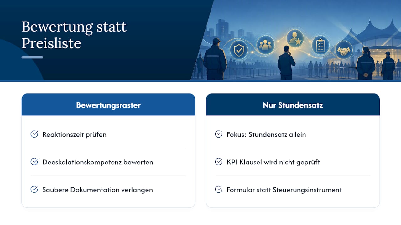 Bewertungsmatrix für Angebote im Sicherheitsdienst